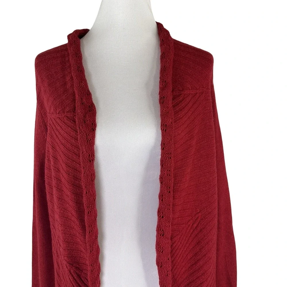Anthropologie Knitted And Knotted Sweater Open Shawl Waterfall Neck Red Womens M